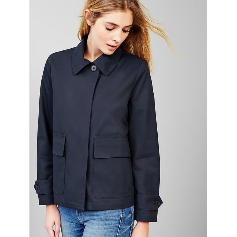 Gap navy blue short mac coat twill utility jacket women's size small Casual punk